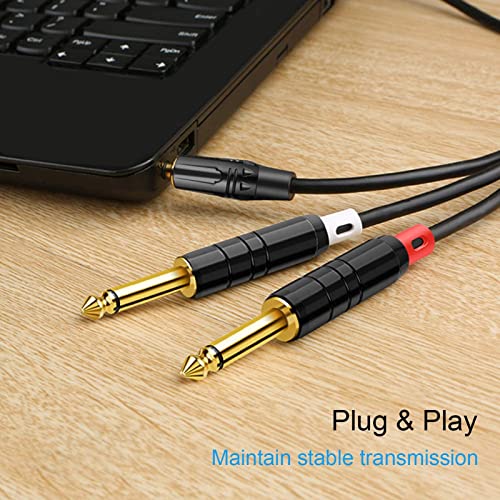 CableCreation 3.5mm to Dual 6.35mm Y Splitter 1/8 TRS to 1/4 TS Patch Cable | 1/4'' to 1/8'' Stereo Mono Breakout Bidirectional Audio Cable for iPhone, PC, Sound Card, Mixer, Speaker,Guitar, Amplifier - size: 10Feet