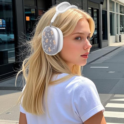 for AirPods Max Headphones Bear Bow Ear Covers for AirPods Max 2 | Cute Clear Ear Cups Cover | White Silicone Ear Pad Case Headband Cover for Apple AirPods Max 2/1 (2026/2024/2020) - color: Bear Bow A/White