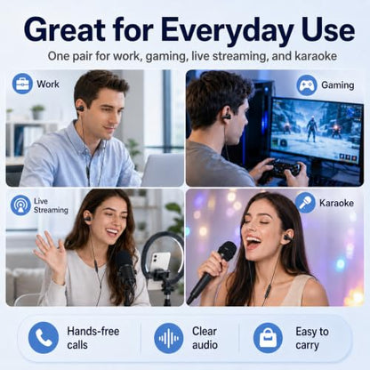 Wired Clip-On Headphones that are Comfortable for Long Wear, Compatible with Phones, Computers, Gaming, Live Streaming, Karaoke, Featuring in-Line Controls with a Microphone for Calls