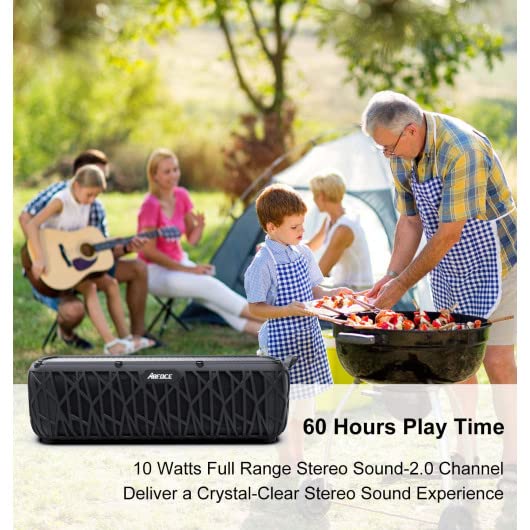 Solar Bluetooth Speaker 60 Hours Play Time 5000mAh Power Bank Outdoor Portable Wireless Dual Speaker with Mic Stereo Sound Bass, for Home, Hiking, Travel, Riding, Beach, Camping-Black