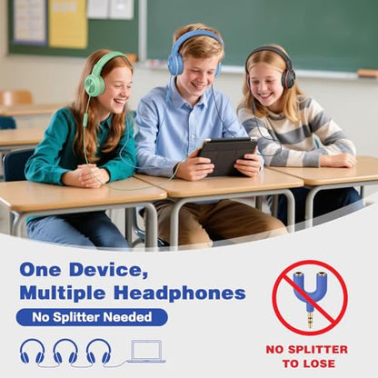 SIMOLIO Wired Headphones for Kids with Mic, USB C & 3.5mm, Safe Volume, Share Port & Pouch, Kids Headphones w/Passive Noise Cancelling, Foldable Headsets for School Airplane Travel iPad (Black) - color: Midnight Black USB C&3.5mm