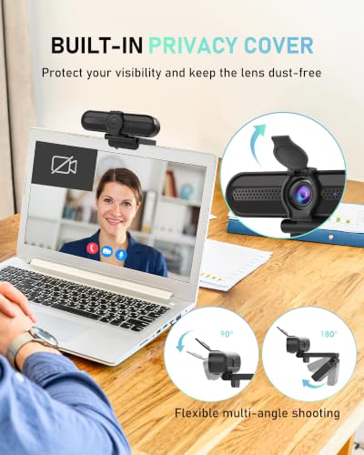 saylas 4K Webcam with Microphone, 78°FOV FHD PC Camera with 4K/2K/30fps, 1080P/60fps, Privacy Cover, USB Web Cam, Autofocus, External Webcam for PC, Computer Web Camera for Laptop, Mac, Zoom - color: 4K/78° FOV