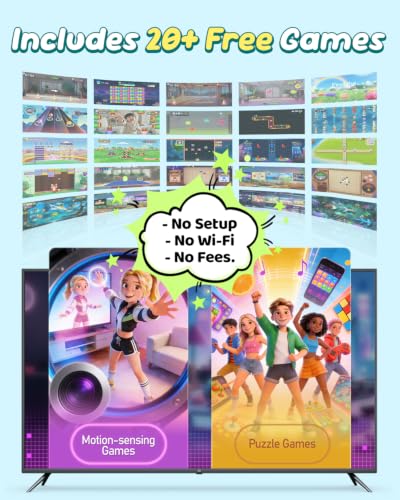 Kids Video Game Console - AR Motion & Active Play System for TV | Plug & Play Offline AI Motion Tracking+ Gamepad. Preloaded Games. Gift for Boys & Girls Ages 4–12. Fun for Family & Playdates