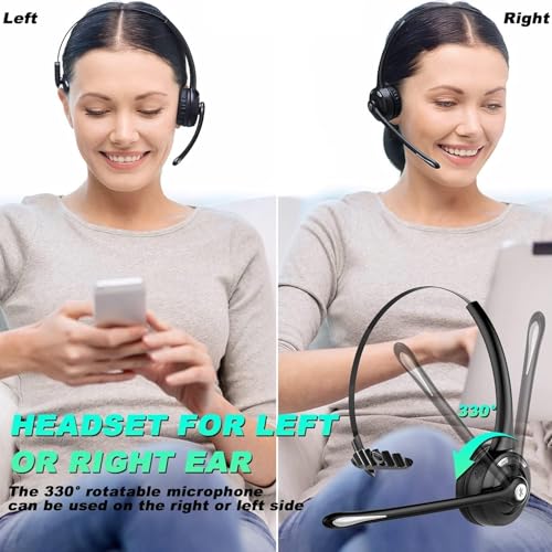 Trucker Bluetooth Headset with Microphone, Wireless Headphone with Microphone, Wireless Cell Phone Headset On Ear Design for Home Office Call Center Skype