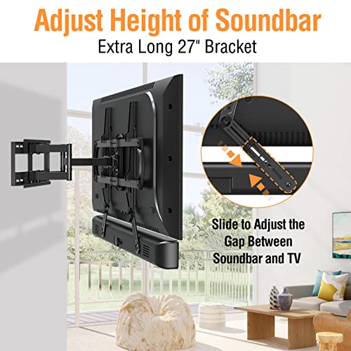 ELIVED Soundbar Mount Under or Above TV, Tool-Free Height Adjustable | Universal Sound Bar TV Bracket, with Detachable Long Extension Plates and L-Brackets, Holds Up to 15 lbs