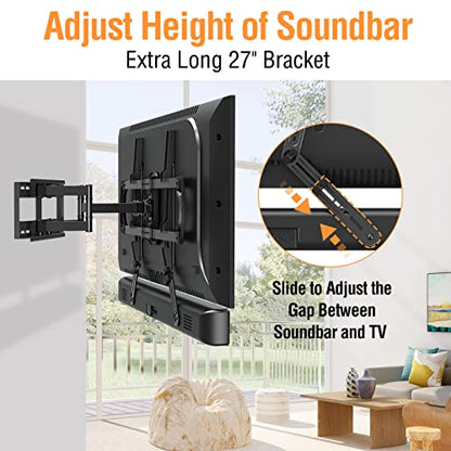 ELIVED Soundbar Mount Under or Above TV, Tool-Free Height Adjustable | Universal Sound Bar TV Bracket, with Detachable Long Extension Plates and L-Brackets, Holds Up to 15 lbs
