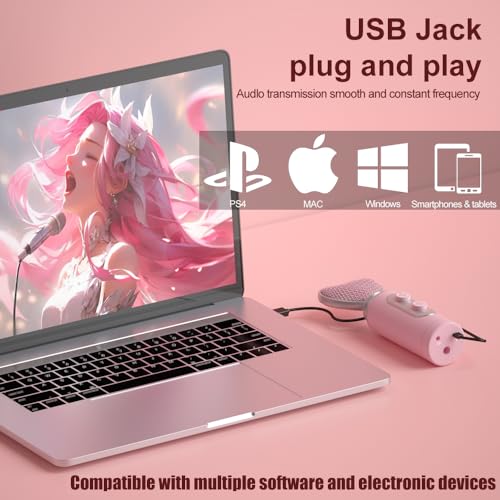 HB128 USB Gaming Condenser Mic Pink Heart Design Plug & Play | One-Click Mute Gain Control, for PC/Console/Phone, Twitch/YouTube/TikTok, Streamers Gamers and Video Creators - color: HB128 desktop