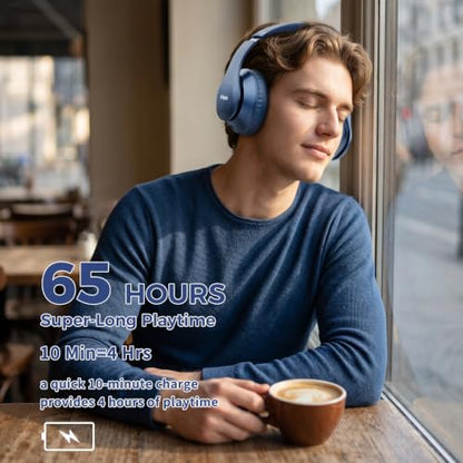 Uliptz Bluetooth Headphones Over Ear, Wireless HiFi Stereo Foldable Headset | 65H Playtime, Bluetooth 6.0, 6 EQ Modes, Built-in Mic, Deep Bass Stereo, Lightweight Design for Home, Office, Travel & PC - color: Blue