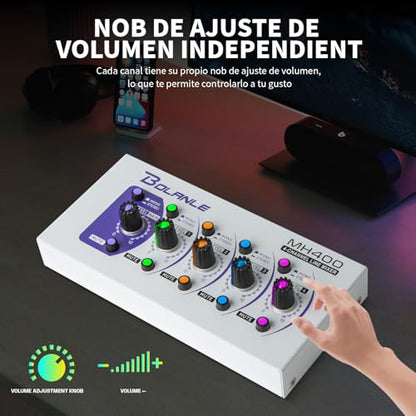 Bolanle MH400 4-Channel Active Line Mixer, USB-C Stereo/Mono Audio Mixer
