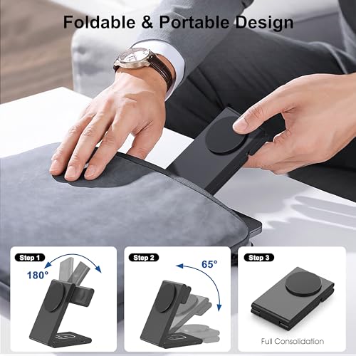 New Travel Foldable 3 in 1 Wireless Charging Station for Apple Magsafe Charger Stand,Fast Magnetic Wireless Charger Station for iPhone 17 Air 16 15 14 13 12 Series,Airpods Pro,Apple Watch Ultra-Black - color: Black