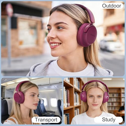 B8 Bluetooth Headphones Over Ear, 6 EQ Music Modes and 50H Playtime Deep Bass Wireless Headphones with Mic, Lightweight Folding HiFi Stereo Headset for iPad/Travel/Tablet/PC/Home Red - color: Red