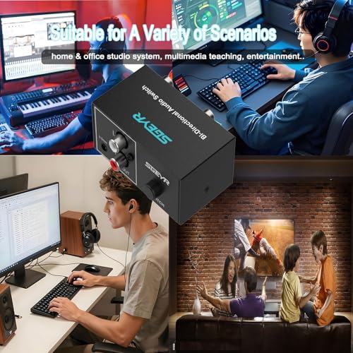 SGEYR RCA Switch 2 in 1 Out RCA switcher Selector 3.5mm Aux + RCA L/R Bi-Directional Stereo Audio Switcher A/B Analog Audio Switcher Black Metal Case