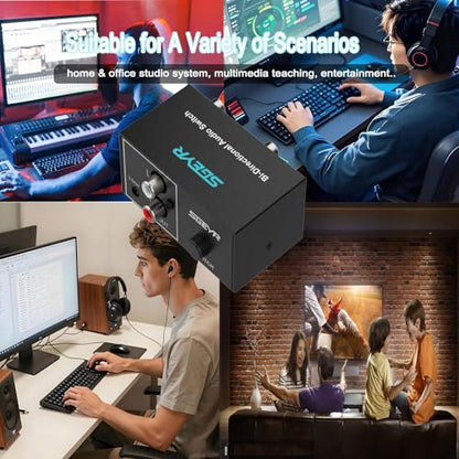 SGEYR RCA Switch 2 in 1 Out RCA switcher Selector 3.5mm Aux + RCA L/R Bi-Directional Stereo Audio Switcher A/B Analog Audio Switcher Black Metal Case