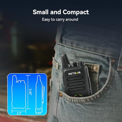 Retevis RT22S Walkie Talkies with Earpiece, Shatterproof Hidden Display | Compact, 22 Channel Portable FRS Two-Way Radio with Signal Prompt VOX 6 Bundle Pack for Adult, Hospitality, School, Retail
