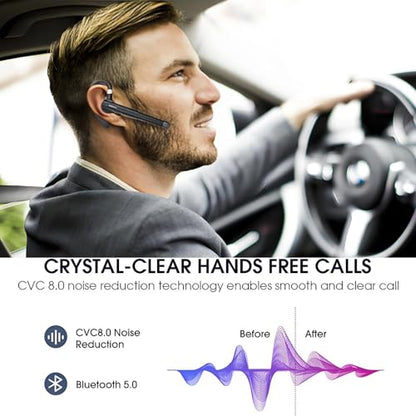Bluetooth Headset with Mic for Work 500Hrs Standby Time with Charging Case 270 Degrees Rotatable Microphone with LED for Truck Driver Bussiness Office Travel