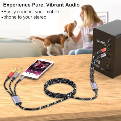 3.5mm to RCA, Dual 1/4 TS to Dual RCA Cable, 2-in-1 Audio Cable, Gold-Plated HiFi Sound Headphone Jack Auxiliary Cord 1/8 Dual 6.35mm Adapter Stereo Y Splitter for Phone Speaker MP3 Tablet HDTV 3.3FT - size: 3.3FT