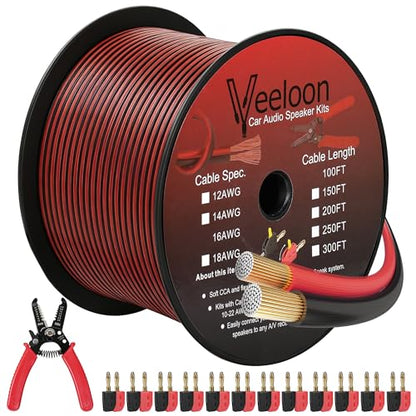 16AWG Speaker Wire 300 FT, 16/2 Gauge Audio Speaker Wire Kits with Cable Cutter Banana Plugs Tool, Polarity Marker, 2 Conductors Zipper Wire for Car Speakers Stereo, Home Theater, Surround Sound,CCA - size: 300 FT, style: 16 AWG