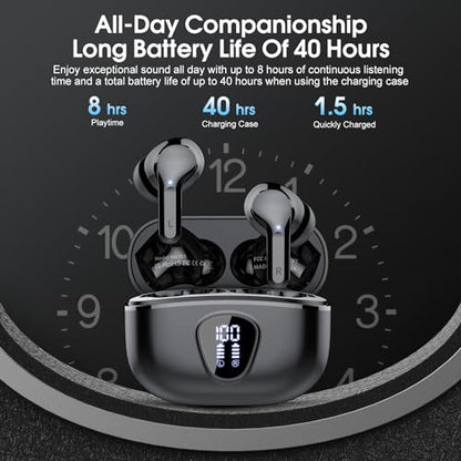 Wireless Earbuds, Bluetooth 5.4 Headphones HiFi Stereo, Bluetooth Earbuds | With ENC Noise Cancelling Mic, IP7 Waterproof in Ear Earphones, 48H, LED Display Ear buds for Pad Workout Sports, Black - color: Black