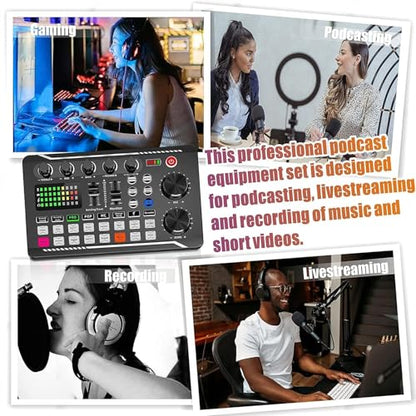 SINWE Live Sound Card Audio Mixer,Podcast Production Studio Equipment | Podcast Audio Interface with DJ Mixer Effects and Voice Changer，Prefect for Live Streaming/Podcasting/Gaming/singing