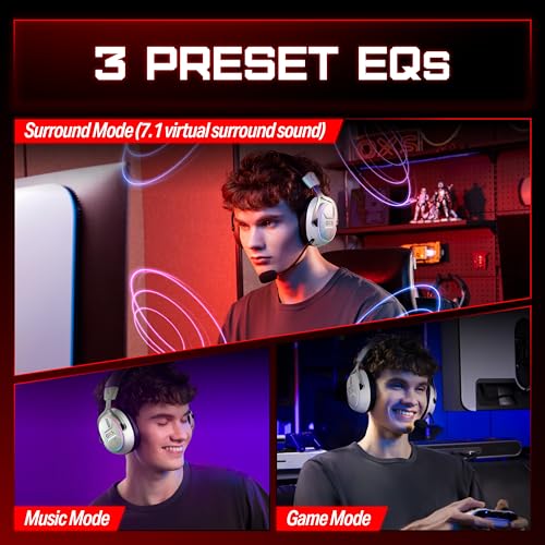 OXS Storm G2 Wireless Gaming Headsets, 7.1 Virtual Surround Sound, 3 EQ Modes, 2.4G Low Latency, 50mm Driver, 40H Playtime, RGB Light, Bluetooth 5.3, Compatible with PC, Console, Mobile, White - color: White