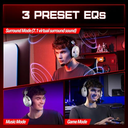 OXS Storm G2 Wireless Gaming Headsets, 7.1 Virtual Surround Sound, 3 EQ Modes, 2.4G Low Latency, 50mm Driver, 40H Playtime, RGB Light, Bluetooth 5.3, Compatible with PC, Console, Mobile, White - color: White
