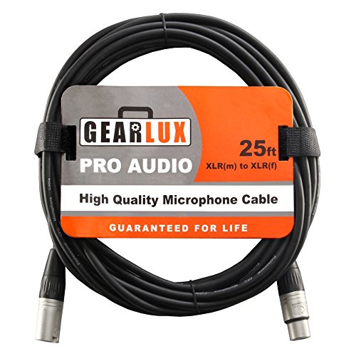 Gearlux XLR Microphone Cable, Fully Balanced, Male to Female, 25 Feet - Single Pack - size: 25 Ft, style: 1 Pack