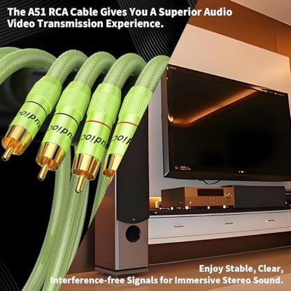 Audiocrast Hi-Fi RCA Cable 3.3FT/1M Dual RCA Male to Male 5N OFC Core Signal Cable Audio Cable for Amplifier,CD,DVD Play,Subwoofer (A51) - size: 6.6 ft, style: A51