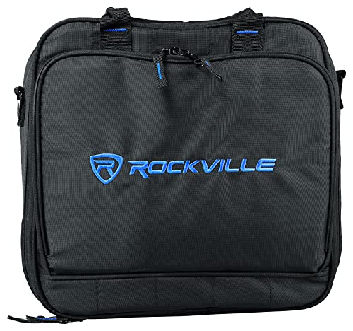 Rockville MB1313 DJ Gear Mixer Gig Bag Case, 13" x 13" x 6" | Dual Layer Foam Padding, YKK Zippers, Rugged Nylon, Rainproof, Shoulder Strap, Rubber Feet, Front Laptop Pocket, Lockable
