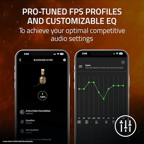 Razer BlackShark V3 Pro Wireless ANC PC Gaming Headset, CS2 Edition | Full Band Mic, 50mm Drivers, 2.4 GHz, Bluetooth, USB, 3.5mm, Works with Mac, PS5, Nintendo Switch, Smartphone, 70 Hr Battery - color: Counter-Strike 2 Edition, style: PC