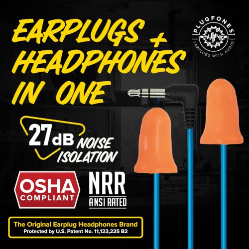 Plugfones Basic Wired Earplug Headphones, OSHA Compliant Foam Work Earbuds
