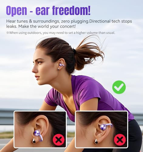 King Lucky Next-gen Clip on Earbuds Open Ear Wireless Bluetooth 6.0 Headphones with Mic,50H Play,ENC,IPX5 Waterproof,Sports Ear Buds,Comfortable for Small Ears&Fitness,Running (Purple) - color: Purple