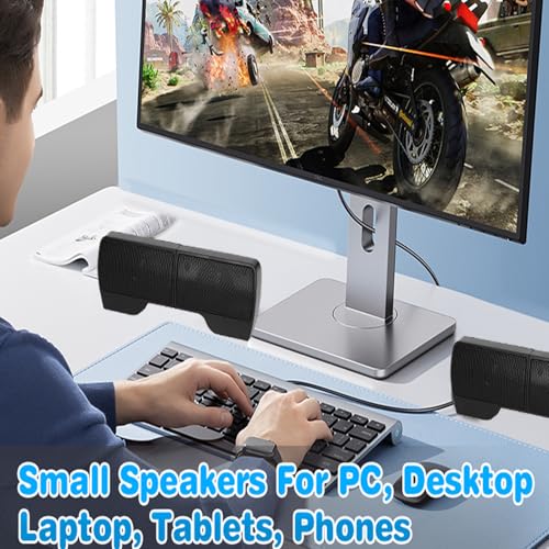 Wired Laptop Speaker, USB Powered Soundbar Stereo Sound Mini Computer Speaker with Screen Clip for Notebook Tablets TV