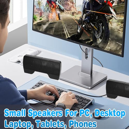 Wired Laptop Speaker, USB Powered Soundbar Stereo Sound Mini Computer Speaker with Screen Clip for Notebook Tablets TV