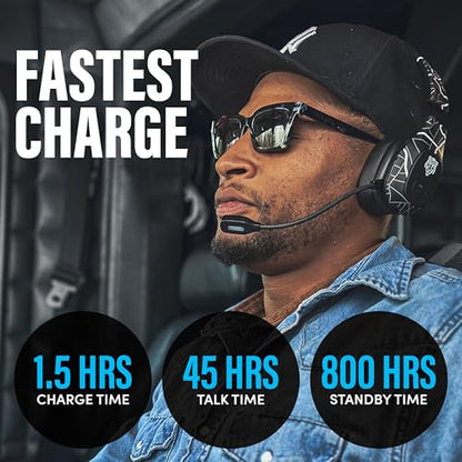 Blue Tiger Storm Plus Road Edition- Trucker Bluetooth Headset with Mic | Mono headset with mic + flashlight, wireless noise canceling, high-fidelity sound, 45-hour talk time, USB-C , Bluetooth 5.2
