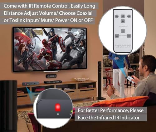 Neoteck 192kHz Digital to Analog Audio Converter with IR Remote Control | DAC Converter Digital Coaxial Toslink Optical to Analog Stereo L/R RCA 3.5mm Audio Adapter Support Volume Control/Mute/Power