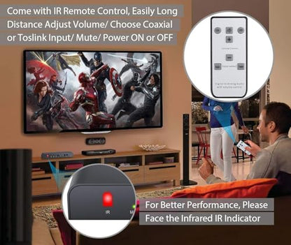 Neoteck 192kHz Digital to Analog Audio Converter with IR Remote Control | DAC Converter Digital Coaxial Toslink Optical to Analog Stereo L/R RCA 3.5mm Audio Adapter Support Volume Control/Mute/Power