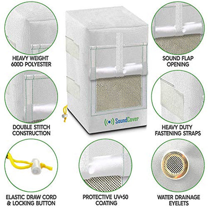 Two White Waterproof 600D Outdoor Speaker Covers for C-Bracket Mounted Speakers – Fits Yamaha NS-AW294, Polk Atrium 6, Bose 251 (Max Dimensions: H 13.6" x W 7.9" x D 8.9") - size: Medium