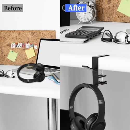 Jeffdad Metal Headphone Hook, Headphone Hanger with Double Hooks, Universal Aluminum Alloy Gaming Headphone Stand Under Desk, Non-Slip Adjustable Desk Headphone Hanger Hook
