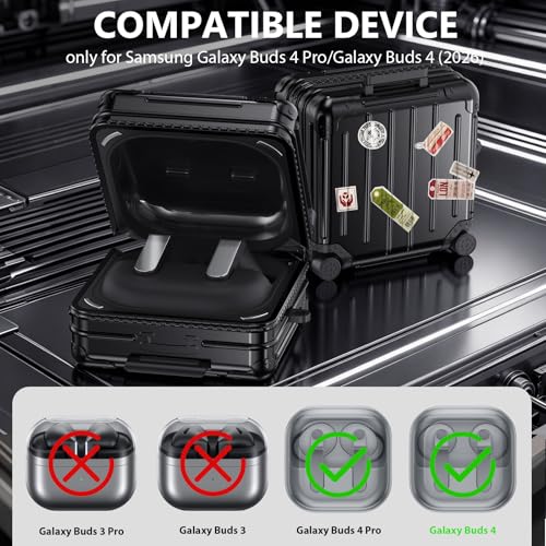 KOREDA Compatible with Samsung Galaxy Buds 4 Case/Buds 4 Pro Case Cover, Cute Funny Suitcase Design Case for Galaxy Buds 4 Pro, Fashion Protective Hard Case for Women Men with Keychain (Black) - color: Black