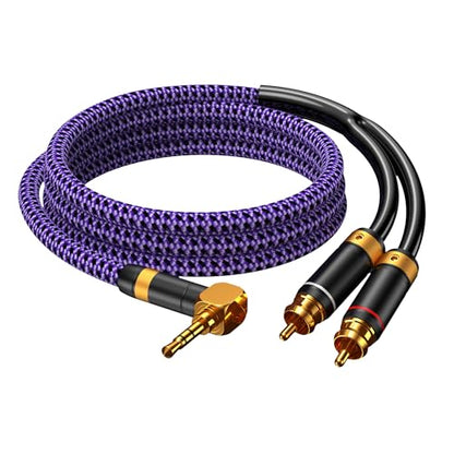 3.5mm Aux to RCA Audio Cable Audiophile 24K Gold-Plated Pure Copper Shell Braided Hi Fi Stereo Y Cord for Smartphones MP3 Tablets Speakers HDTV Purple (3.5mm Bend to 2 RCA, 9.8FT/3m) - size: 9.8 ft, style: 3.5mm Bend to 2 RCA