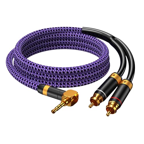 3.5mm Aux to RCA Audio Cable Audiophile 24K Gold-Plated Pure Copper Shell Braided Hi Fi Stereo Y Cord for Smartphones MP3 Tablets Speakers HDTV Purple (3.5mm Bend to 2 RCA, 16.4FT/5m) - size: 16.4 ft, style: 3.5mm Bend to 2 RCA