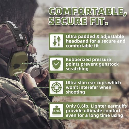 PROHEAR 2 Pack Electronic Ear Protections for Shooting with 4X Sound Amplification, Gun Range Hearing Protection Muffs, NRR 23dB Noise Reduction Headphones for Hunting, Black and Green - style: Electronic-black+green