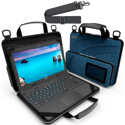 UZBL 13-14 Inch Always-on Chromebook Protective Hard Case with Accessory Pouch and Adjustable Shoulder Strap - color: Deep Blue