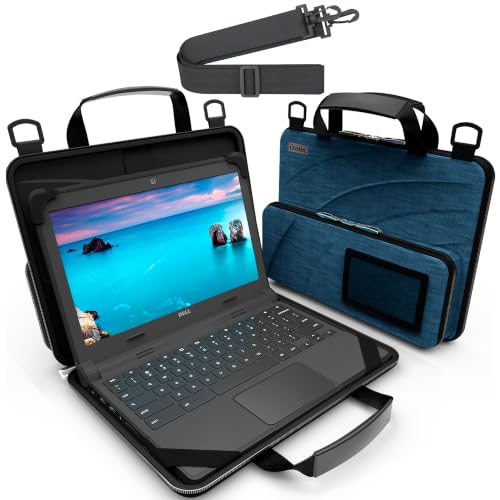 UZBL 11-11.6 Inch Always-on Chromebook Protective Hard Shell Case Cover with Pouch and Shoulder Strap, Fits MacBook Neo 13 inch - color: Deep Blue