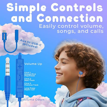 Jellie Drops Wired Earbuds for Kids, Featuring Colorful Characters. Silicone Storage case, 3.5mm aux, USB C Adapter, Volume Control, School Ready, Cute, Lightweight, and Compact. (Red) - color: Red