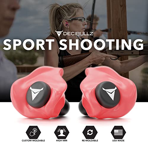 Decibullz Custom Molded Ear Plugs, 31dB NRR Shooting Ear Protection (Red) | Reusable & Re-moldable, For Range Officers, Jobsite Crews & Musicians, Travel & Concert Use, Earplugs, American Company - color: Red