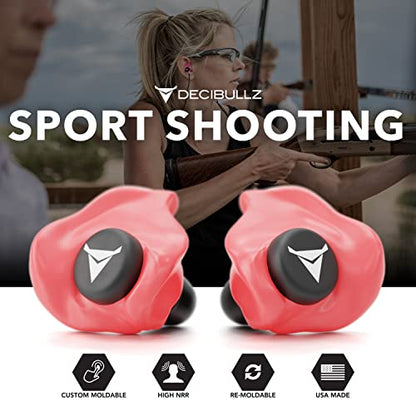 Decibullz Custom Molded Ear Plugs, 31dB NRR Shooting Ear Protection (Red) | Reusable & Re-moldable, For Range Officers, Jobsite Crews & Musicians, Travel & Concert Use, Earplugs, American Company - color: Red