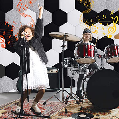 18 Pack Acoustic Panels-12"X10"X 0.4" Self-Adhesive Soundproof Wall Panels High-Density Sound Absorbing Panel Acoustic Treatment Panel Used in Home & Offices （Black Hexagon） - color: black-hexagon