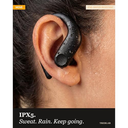 TREBLAB X3-Pro Earbuds Wireless Bluetooth, Earhook IPX5 12H Powerbank | Bluetooth Running Headphones, gaming mode 60ms, wireless charging case, secure earhook, ENC mics, BT 5.3, 9g ultra-light - color: Black Logo