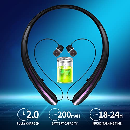Bluetooth Headphones Retractable, Wireless Earbuds Neckband IPX5 Sweatproof, Bluetooth Headset with Microphone Vibration Call, Stereo Noise Cancelling Earphones (Black Pink) - color: black pink